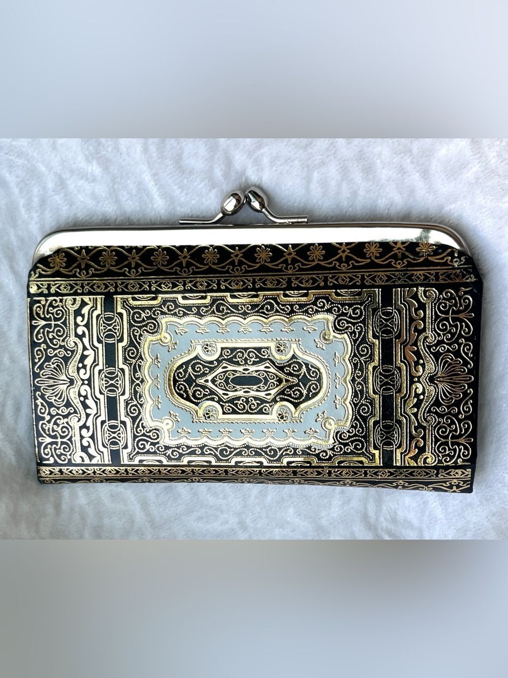 60’s Vintage Italian Florentine Leather Clutch Gold Gilt Embossed Wallet Coin - Picture 3 of 7